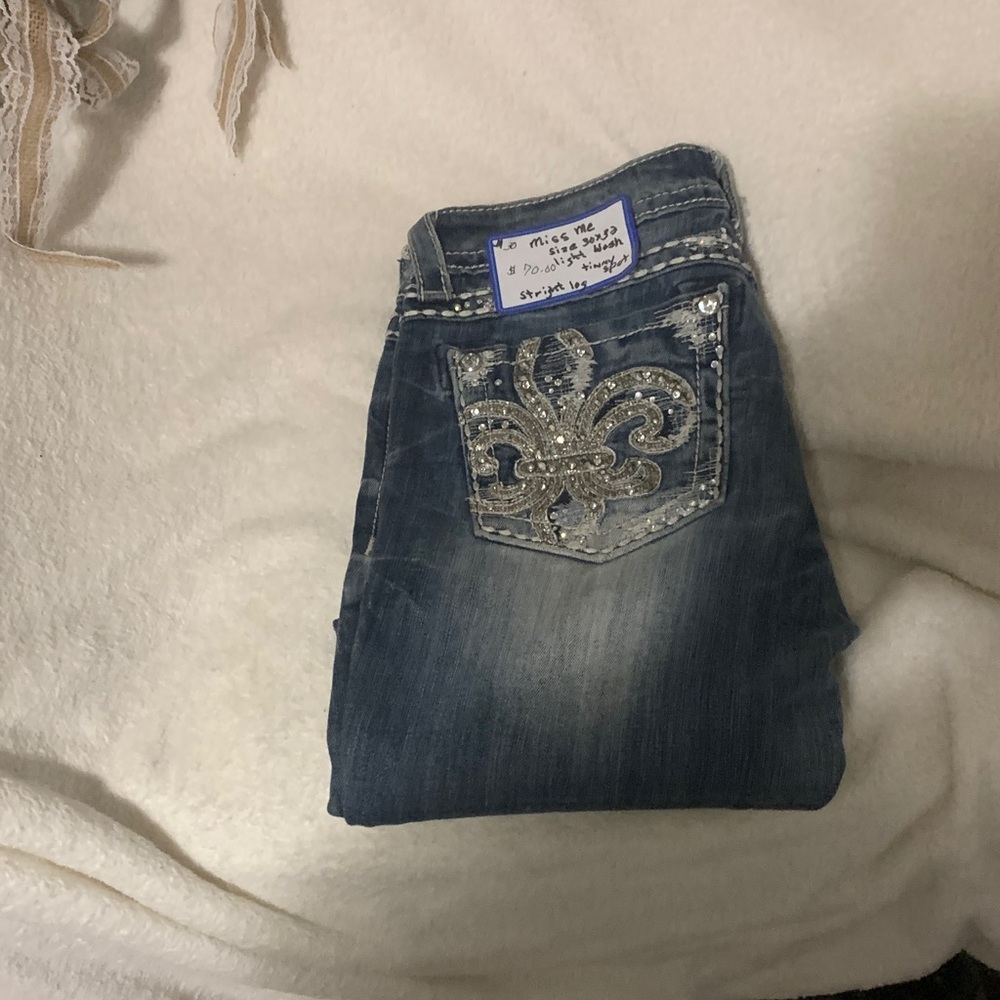 Miss Me Blue Boot Cut Jeans with Silver Embellishments